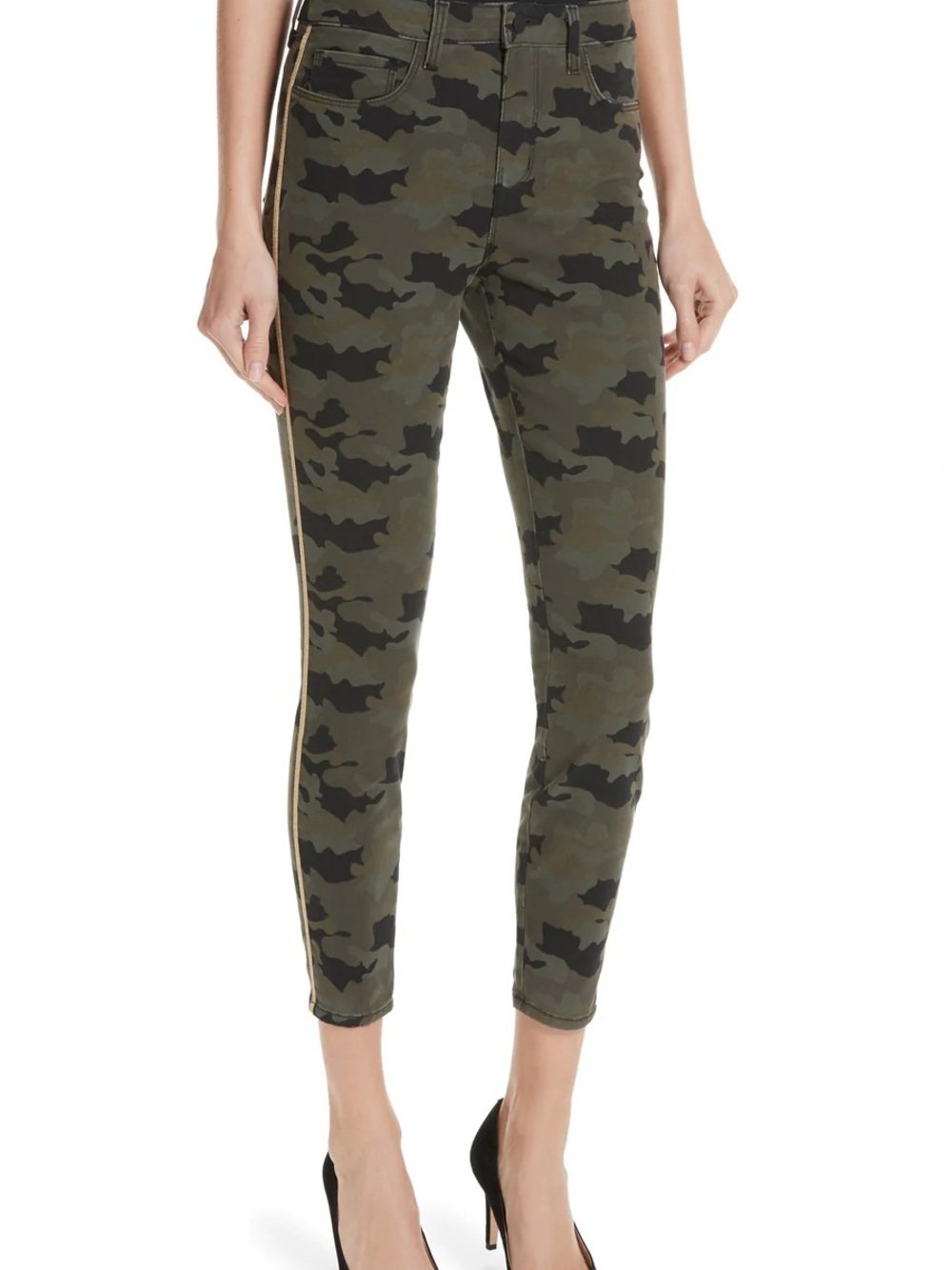 L'AGENCE Olive Green Camo Ankle Jeans with Gold piping